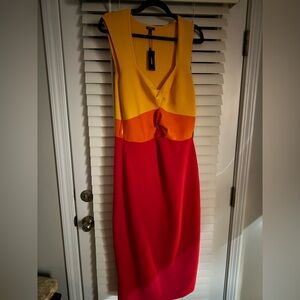 Colorblock Yellow, Orange, and Red Dress